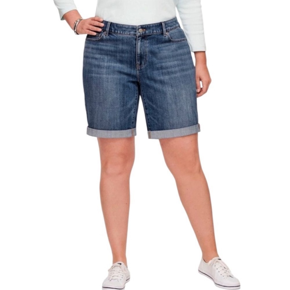 Talbots Simply Flattering 5 Pocket Cuffed Denim Bermuda Shorts Sz 6 Modest